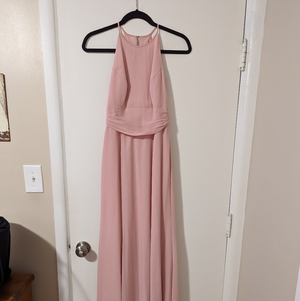 Dusty pink floor length bridesmaid dress, dressy collection brand, size 2.